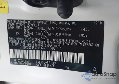 2015 Toyota Sienna Limited Premium 7 Passenger from USA, damaged, VIN 5TDDK3DC5FS098174